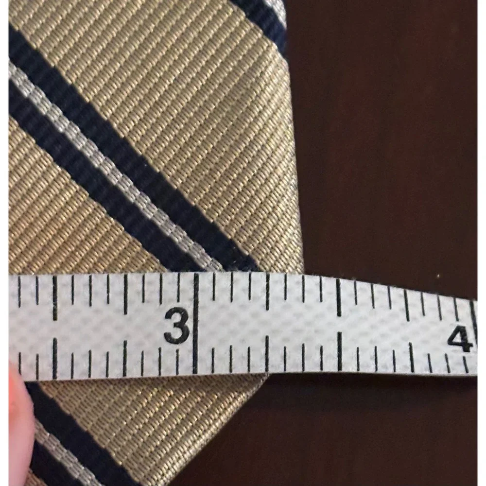 Lands' End Charter Collection Mens Yellow Navy Striped Silk Preppy Made USA Tie